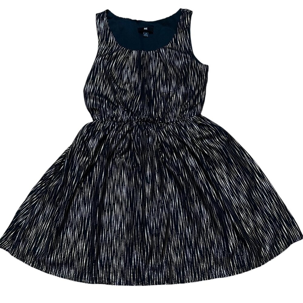 Iz Byer - Women's Black & Metallic Silver/Gold Details Sleeveless Dress - Size S